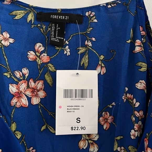 FOREVER 21 Blue Floral Cold Shoulder Wrap Dress NWT - Picture 6 of 7